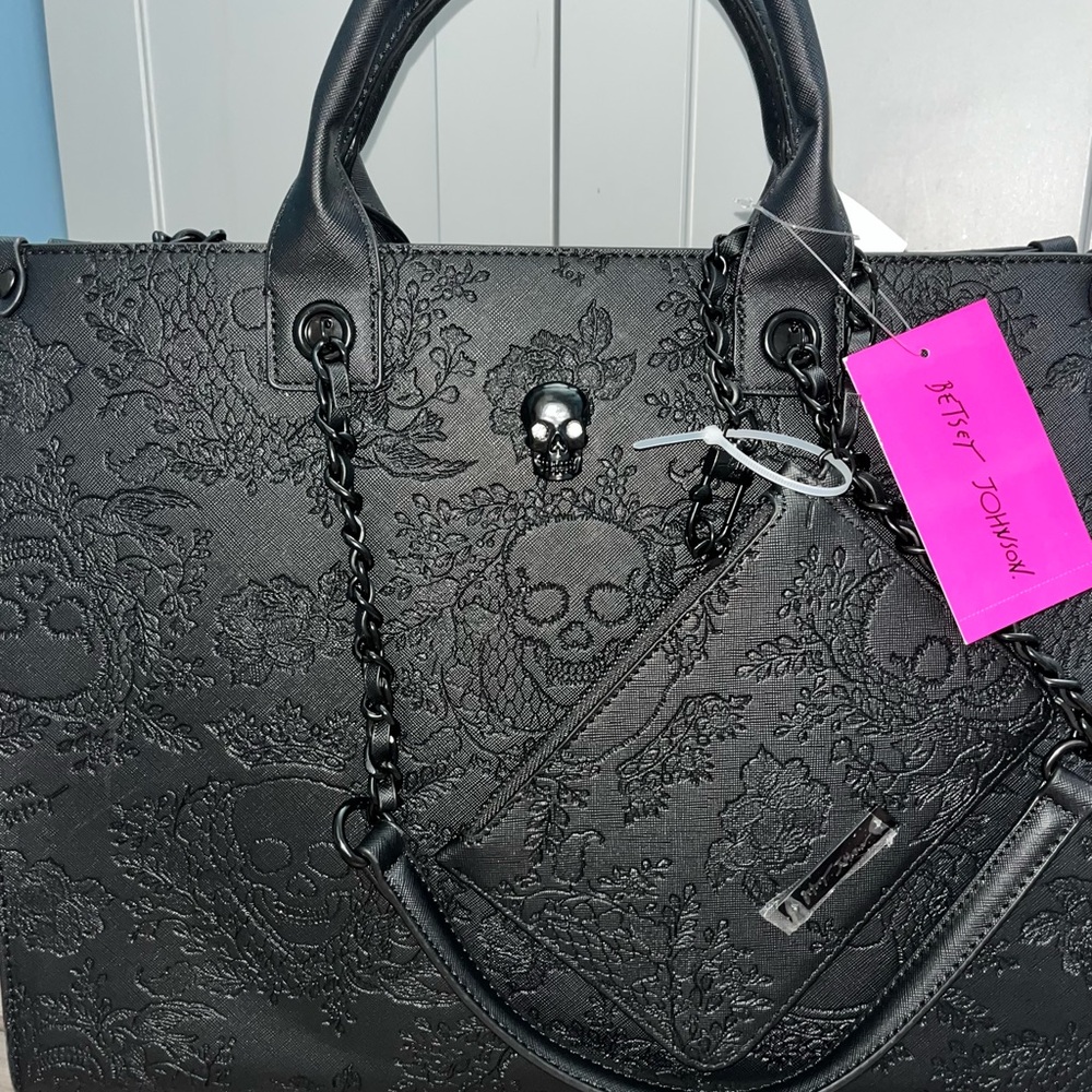 Betsey Johnson Black Embossed Skull Tote